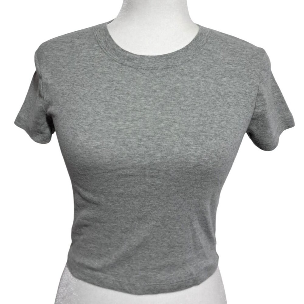 Hollister Gray Baby Tee Crop Top T-Shirt Size Small 100% Cotton Soft